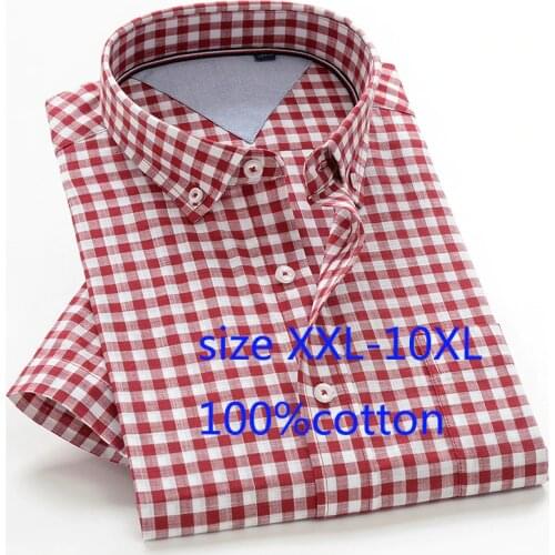 2019 Arrival Men Short Sleeve Summer Super Large Thin 100%cotton Dress Shirts Casual Plaid Single Breasted Plus Size XXL-10XL 50