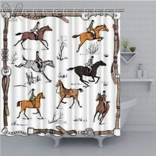 Equestrian Shower Curtain England Tradition Horse Riding Waterproof Bath Curtain With Hooks Animal Sports Bathroom Shower Sets