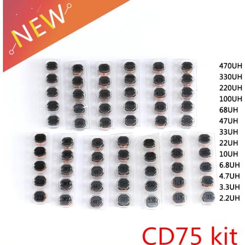 65pcs/lot SMD Power Inductor CD75 10uH 22uH 33uH 47uH 100uH 470uH 100 220 330 470 101 471 5mm5.2x4.5mm 13Values Wire Wound Chip