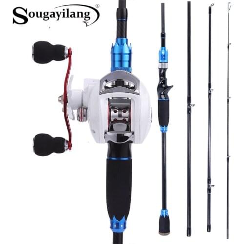 Sougayilang 1.8-2.1M Carbon Fishing Rod Combo Portable 4 Sections Spinning Lure Rod and Baitcating Reel Fishing Tackle Set