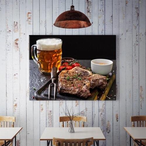 Modern Food Canvas Paintings by Numbers HD Steak Posters Wall Art Pictures and Prints for Kitchen Restaurant Dining Room