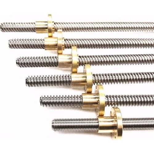 T8 Lead Screw for RepRap 3D Printers Parts Trapezoidal Screw Copper Nuts Leadscrew Part Length 250mm 300mm 350mm 400mm 500mm