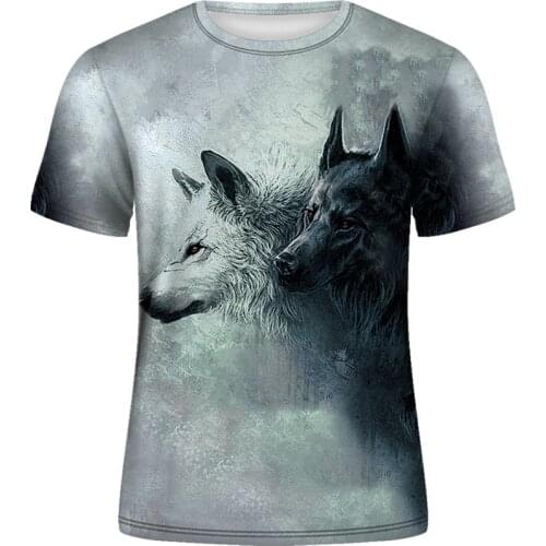 Comfortable animal two-headed wolf T-shirt for men 3D printing funny T-shirt fashion casual short-sleeved Harajuku mens clothin