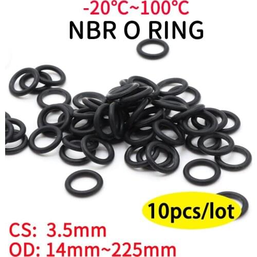 10pcs NBR O Ring Seal Gasket Thickness CS 3.5mm OD 14~225mm Nitrile Butadiene Rubber Spacer Oil Resistance Washer Round Shape