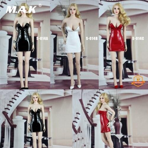 In Stock S-014 1/6 Female Figure Accessory Leather Female Dress & High-heeled Shoes Suit Set Red/Black/White Color for 12'' Body