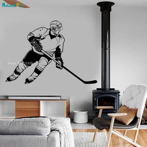 Wall Vinyl Decal Hockey Player Winter Sport Wall Stickers Home Decor For Living Game Room Removable Cool Art Decals YT867
