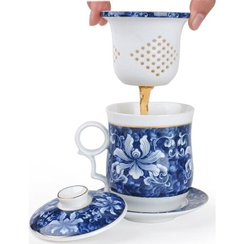 YIPINCI Blue and white Tea mug with infuser