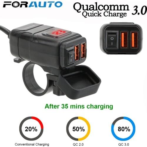 Motorcycle Vehicle-mounted Charger Waterproof USB Adapter 12V Phone Dual Quick Charge 3.0 Voltmeter ON OFF Switch Moto Accessory
