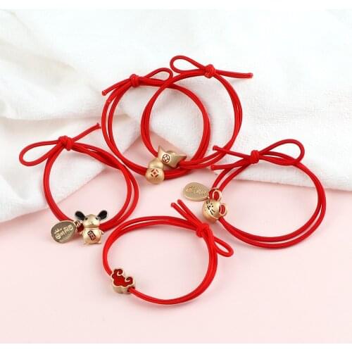 Girls Red Ropes Hair Bands Accessories Cute Lucky Mouses Hair Ties Women High Elastic Safe Headband Auspicious Meaning Bracelets