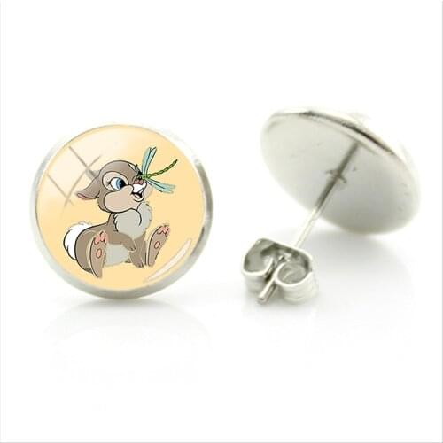 Disney Fawn Bambi And Rabbit Earrings Glass Image Cabochon Ladies Men Metal Earrings Jewelry Gift Earrings