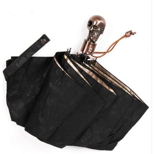 1 piece anti UV Unique Skull Skeleton Design Black Blue Men Gold Coating Folding Sunny Anime Umbrellas Male Guarda Chuva