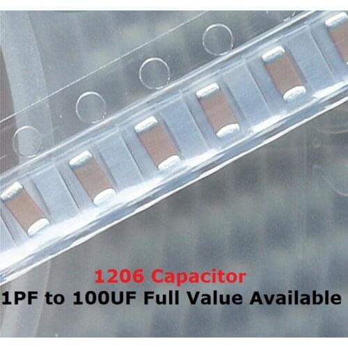 100PCS 1206 SMD capacitor kit 0.33UF 0.47UF 330NF 470NF 1UF 2.2UF 4.7UF 50V 105 334 474 225 475 K/M/Z X7R capacitance 50V