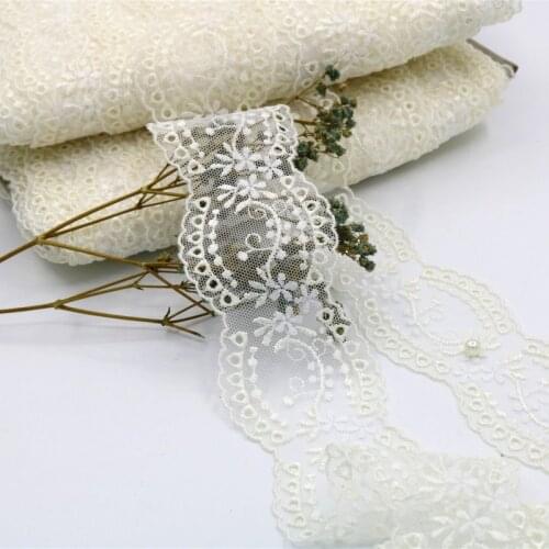 2m Beige Cream Soft Bilateral Embroidered Thread Flower Lace Ribbon Trims 5.5cm Lace Fabric Collar Trim DIY Garment Accessories