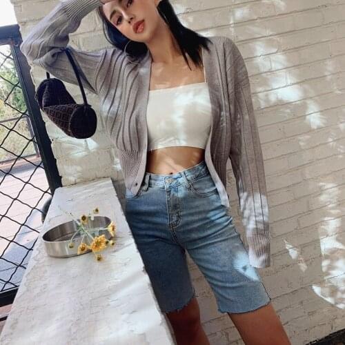 2021 Fall Vintage Knitted Cardigans For Women V-neck Long Sleeve Crop Short Sweaters Slim Single Breasted Knitwear Female W074