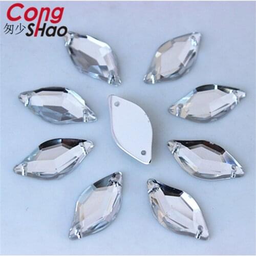 Cong Shao 200PCS 10*20mm Clear Acrylic Horse eye Rhinestone flatback sewing 2 Hole costume stones and crystals Accessories CS45X