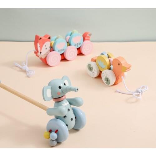 Baby Toy Wooden Cartoon Animal Trailer Toy Cute Fox Elephant Montessori Music Sound Educational Toy Childrens Gift