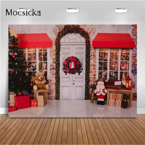 Merry Christmas Shop Store Phtoography Backdrop Toys Windows Newborn Kids Bear Santa Claus Background for Photo Studio Photocall