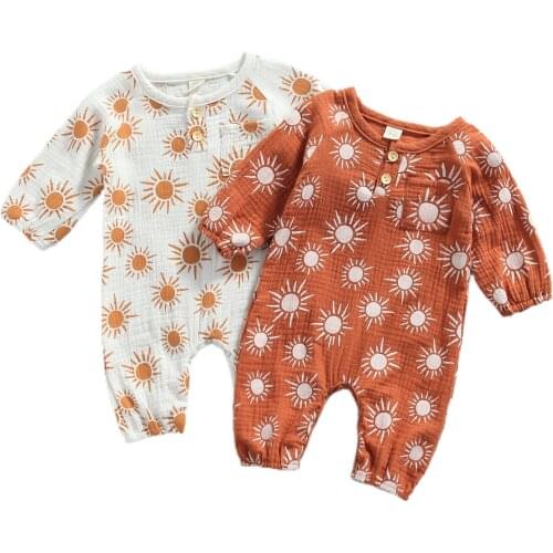 Newborn Baby Rompers Clothes Cotton Cute Sun Print Infant Boys Girls Jumpsuit Playsuit Overalls Fall Outfits Childrens Clothing