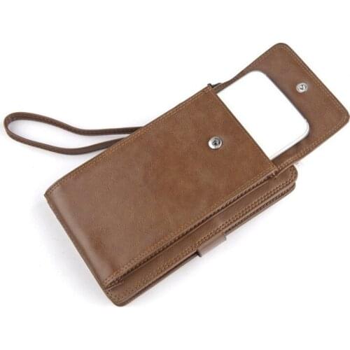 Wallet men and women multi-function mid-length mobile phone bag with hand rope soft wallet card bag multi-card student wallet