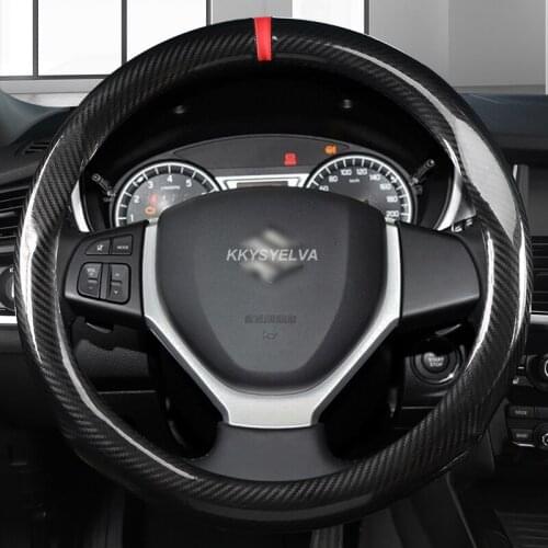 Carbon Fiber Leather Car Steering Wheel Cover 38CM for Suzuki Swift Grand Vitara Ertiga SX4 Alto Ciaz Dzire APV S-Cross Ignis