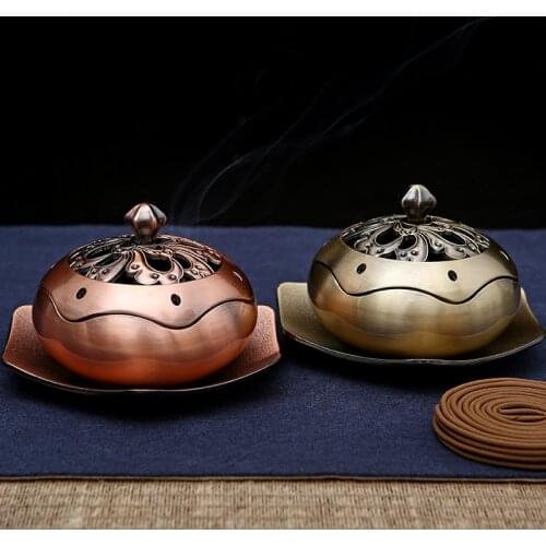 PINNY Antique Metal Hibiscus Coil Incense Burner Alloy Lotus Incense Holder Gifts And Crafts Home Decorations Buddhist Censer