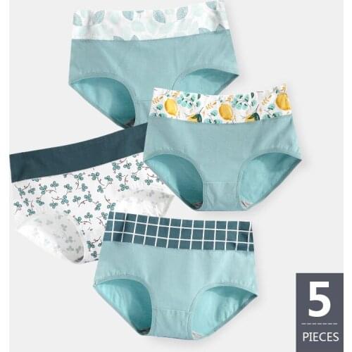 LANGSHA 5Pcs/lot Panties Women Cotton High Waist Sexy Briefs Slimming Underwear Cute Printed Seamless Lingerie Plus Size XXL