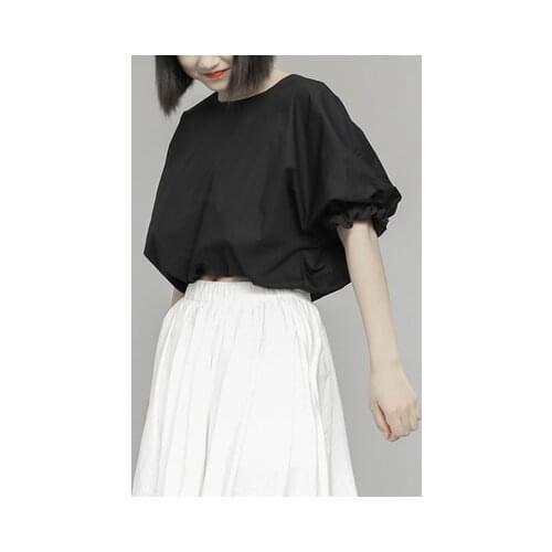 Summer New South Korean version of the original design feeling pure color lantern sleeve shirt collar matching t-shirt exposed N