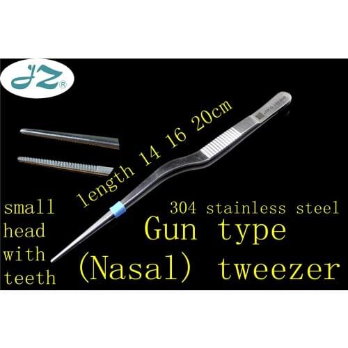JZ medical surgical instrument 304 stainless steel Transverse tooth gun type Nasal use curved tweezer Otolaryngology digging ear