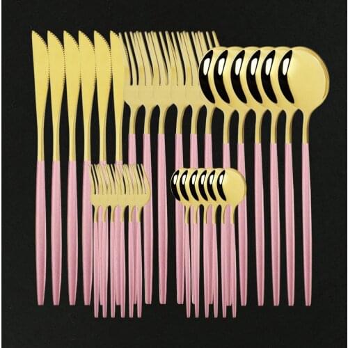30Pcs Dinnerware Set Stainless Steel Cutlery Set Kitchen Mirror Pink Gold Complete Tableware Knife Fork Spoon Dinning Table Set