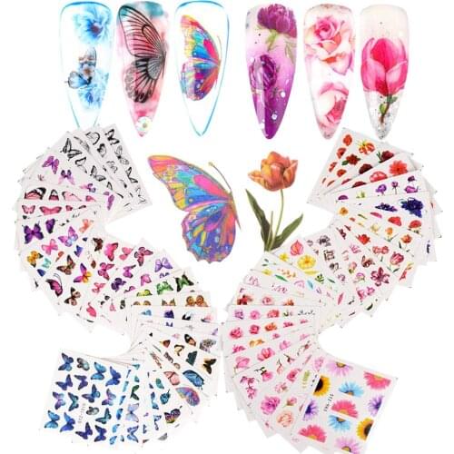 1000Pcs+ Butterfly Nail Art Stickers Flowers Water Transfer Nail Art Decals for Women Girls DIY Gel Nails Art Design Flowers