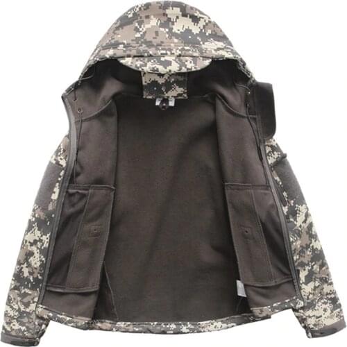 Autumn Winter Childrens Climbing Thick Warm Soft Shell Coat Boy Girl Outdoor Camp Riding Hiking Windproof Waterproof Camo Jacket