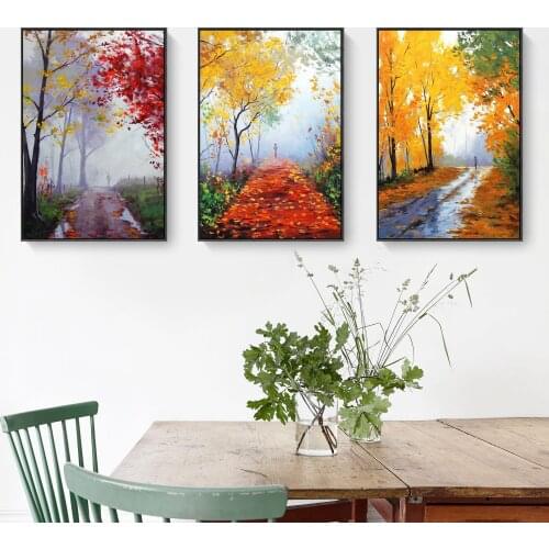 Autumn Patht Oil Painting Scenery Hotel Club Minimalist Decorative Canvas Painting Wall Pictures for Living Room Home Decor