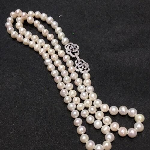 NEW Hot sell 8-9mm 80cm white natural freshwater pearl necklace long sweater chain fashion jewelry