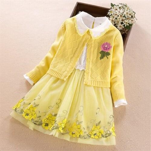 Girl Dress 2020 Autumn Kids Dresses For Girls Pullover Knitted Sweaters Dress Princess Flower Children Dress Baby Girl Clothing