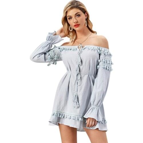 Slash Neck Sheer Sexy Dress Boho Long Sleeve Corset Bandage Dress Summer Woman Sukienki Na Wesele Damskie Off Shoulder Dress
