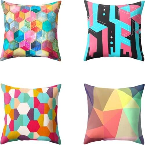 Rainbow Pillow Case Cushion Cover Cushion Colorful Geometric Feather Polyester Decor for Home Car Sofa Pillow Cover