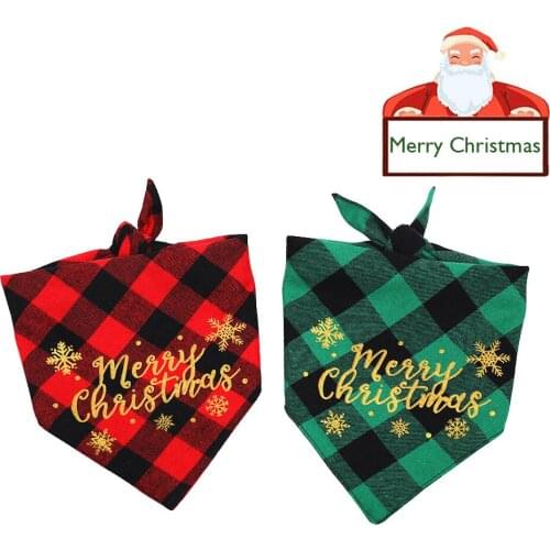 Christmas Dog Bandana Classic Buffalo Plaid Triangular Bibs Kerchief Set Pet Scarf for Medium to Large Dogs