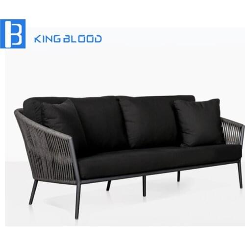 Garden furniture hotel use steel frame round rope sofa sets