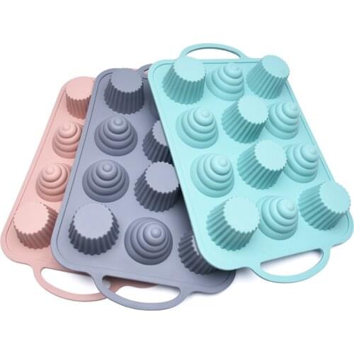Mini Muffin Cake Silicone Mold 12 Swirl Gear Polygon Shape Mould DIY Fondant Cupcake Cookies Chocolate Baking Pan Bakeware Tools