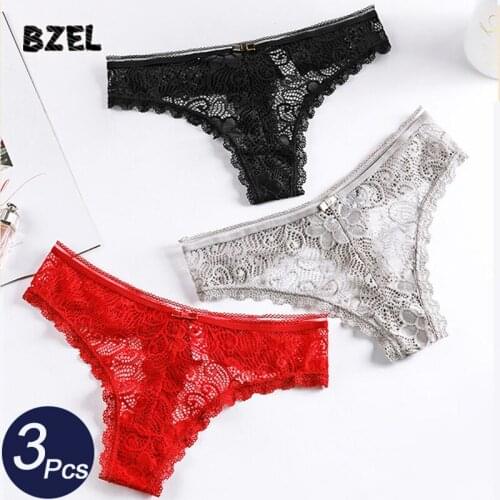 BZEL 3Pcs/lot Sexy Womens Hollow Out Lace Panties Seductive Thongs Low Waist Female Fashion Comfort G-String Soft Lady Lingerie