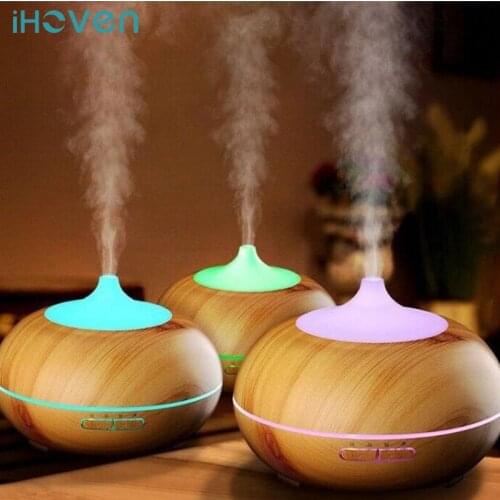 IHoven 550ml Wood Grain Aroma Diffuser For Home Ultrasonic Humdifier Desktop Mist Maker with Night Lights Office Air Purifier