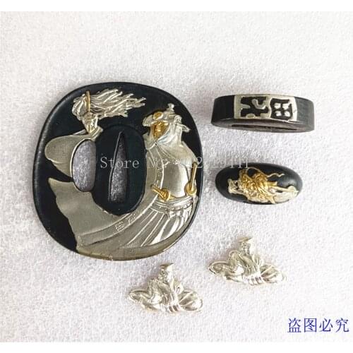 High Quality A Set Copper Fittings Tsuba Menuki Fuchi Kashira For Japanese Sword Samurai Katana Plated Gold & Silver