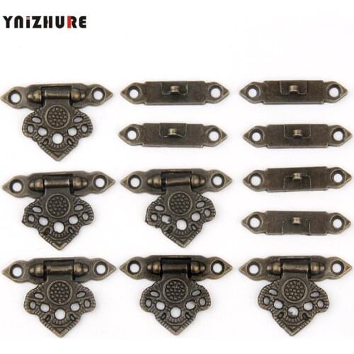 YNIZHURE 6Pcs Antique Bronze Alloy Latch Hardware Decorative Jewelry Gift Wooden Box Suitcase Hasp Latch Hook With Screws