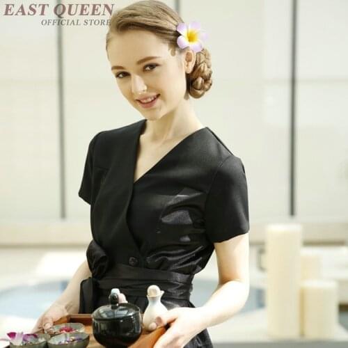 Spring Summer Massage Clothing Beautician Uniform Women Workwear 2Pcs Sets Female V Neck Black Spa Beauty Salon Uniform AS132