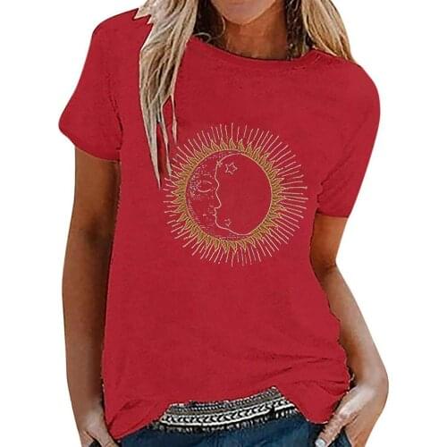 Womens Summer Moon printed Short Sleeve Recovery Old Flower Sleeveless Top Clothes Resting