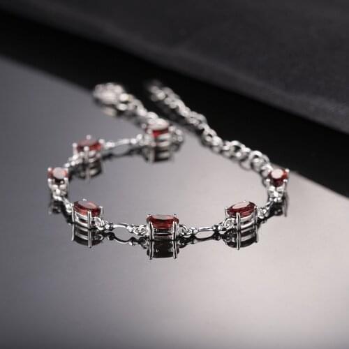 925 Sterling Silver Gemstone Bracelet Natural Garnet For Women Luxury Anniversary Gifts Delicate Classic Fine Jewelry