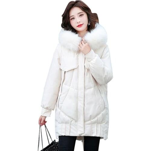 Winter Thicken Cotton Women Loose Jacket 2021 New Fashion All-Match Warm Hooded Fur collar Long Womens Cotton Coats