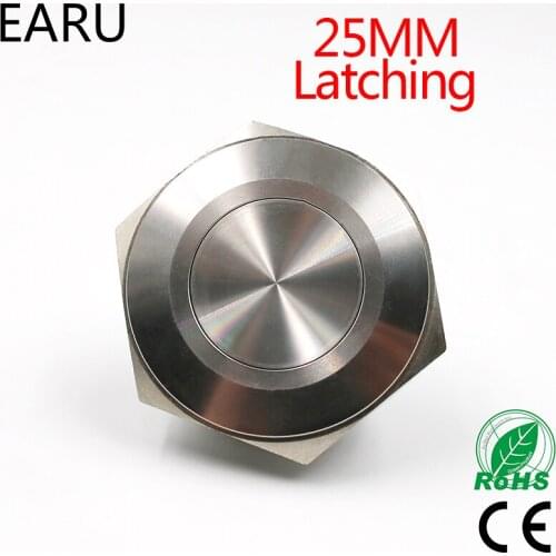 1pc 25mm Metal Stainless Steel Waterproof Latching Doorebll Horn Push Button Switch Car Auto Engine Start PC Power Start Locking