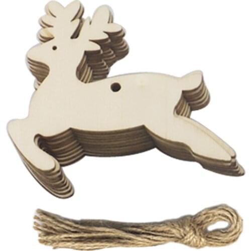 10PCS 8CM Christmas Tree Snowman Snowflake Reindeer Ornaments Blank Wood Gift Tags Crafts Wood Slices with Holes