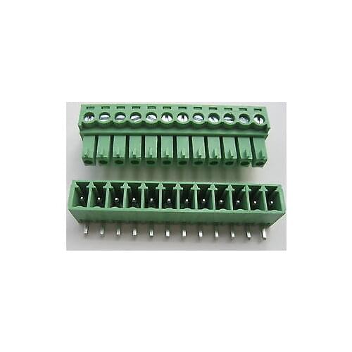 12 pcs Screw Terminal Block Connector 3.5mm Angle 12 pin Green Pluggable Type